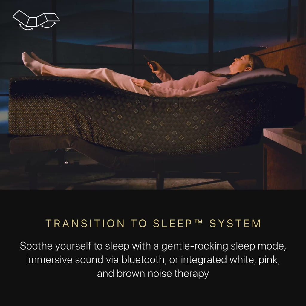 Video of the Transition to Sleep System with gentle rocking, Bluetooth sound and white, pink and brown noise on the Beautyrest Black Luxury Adjustable Base