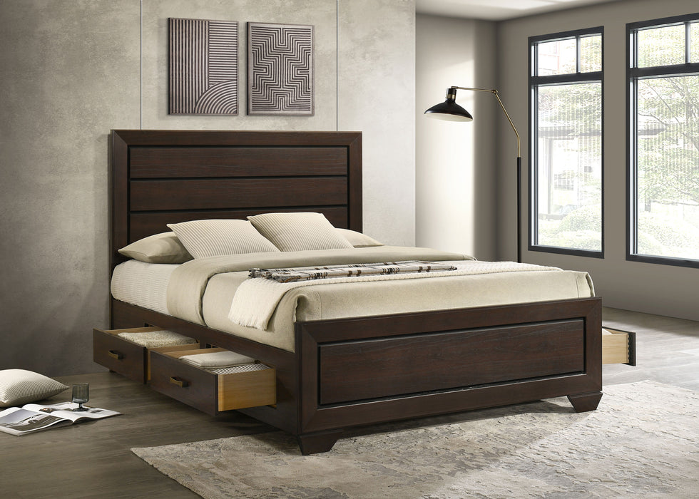 Coaster Fine Furniture Kauffman Bedroom Set | Wood Grain Panels, Antique Brass Hardware & Kenlin Glides | Washed Taupe or Dark Cocoa - Bedplanet