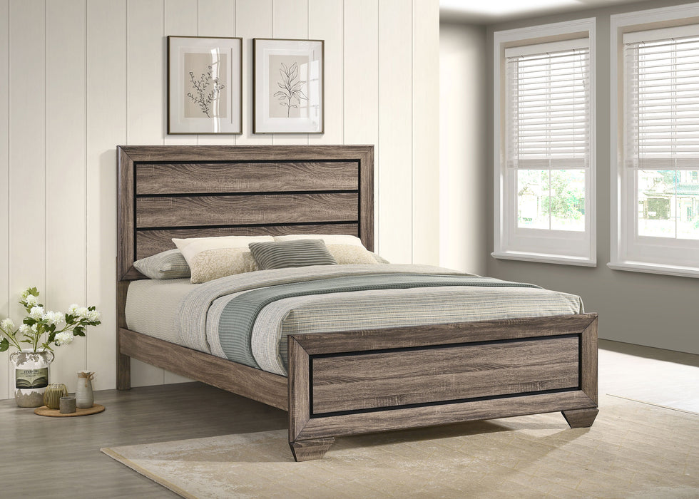 Coaster Fine Furniture Kauffman Bedroom Set | Wood Grain Panels, Antique Brass Hardware & Kenlin Glides | Washed Taupe or Dark Cocoa - Bedplanet