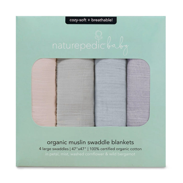 Naturepedic Organic Breathable Swaddle Blankets 4-Color Pack