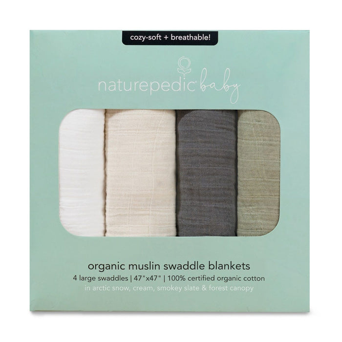 Naturepedic Organic Breathable Swaddle Blankets 4-Color Pack