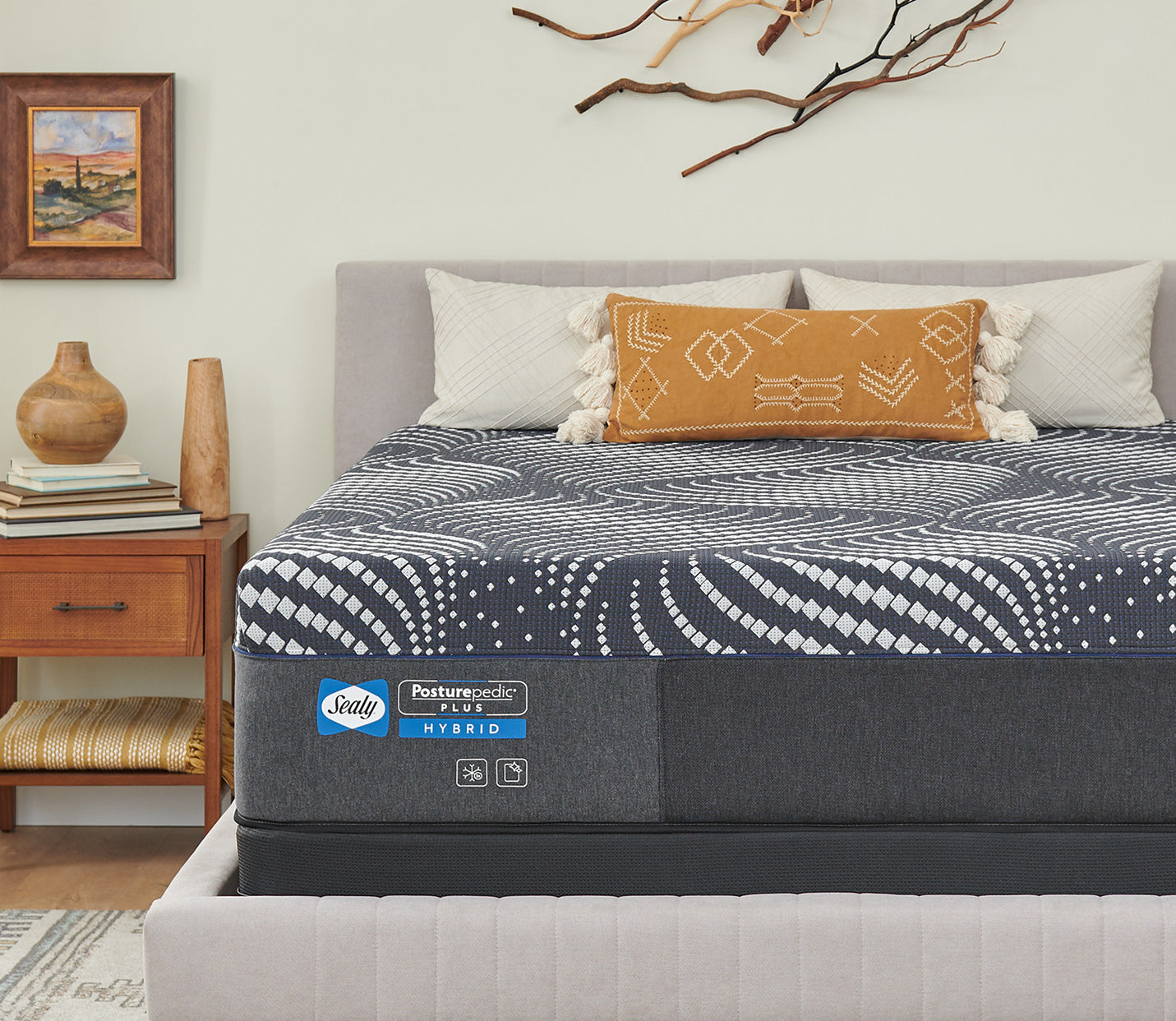 Sealy Hybrid Posturepedic&reg; bed in styled bedroom